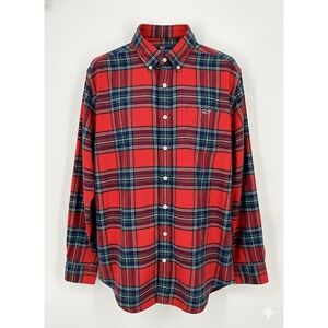 Vineyard Vines Mens L Slim Fit Whale Shirt Red Plaid Flannel Button Down Tucker